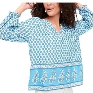 J. Crew Factory Blue and White Patterned Blouse